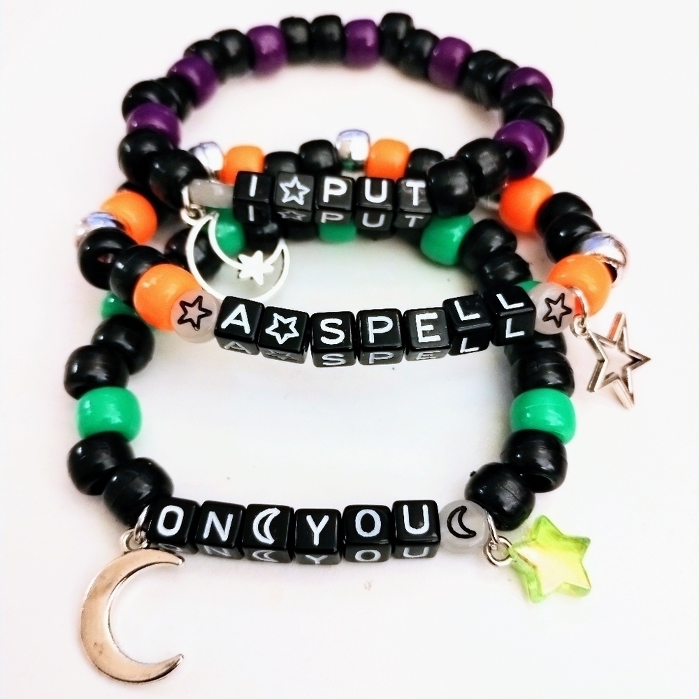 Handmade Hocus Pocus Put A Spell On You Glow in Dark Stacked Kandi Bracelets